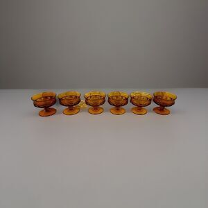 (6) Vintage Amber Indiana Glass Kings Crown Thumbprint Dessert Sherbet Glass Cup